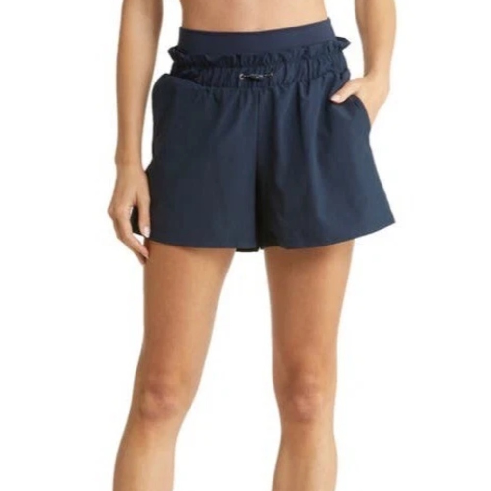 Zella Dark Blue Athletic Shorts with drawstring waistband and bike shorts layer